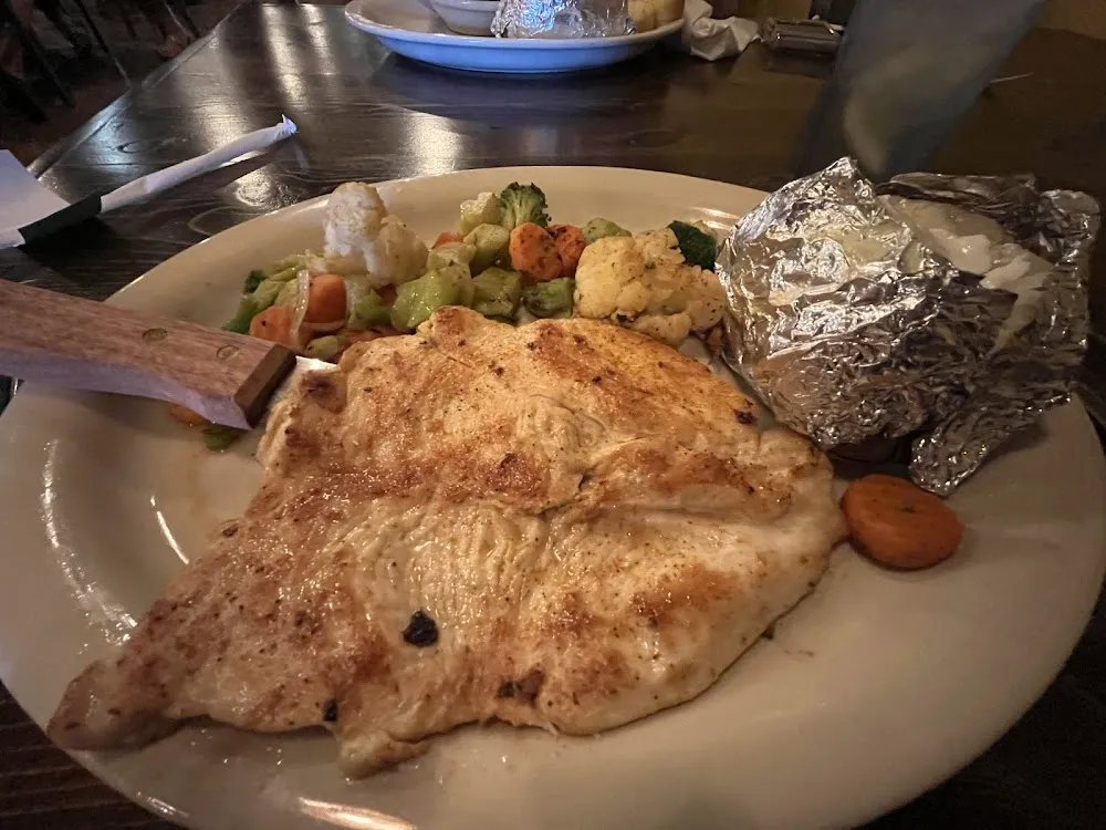 Grilled Pork Chops with Grilled Vegetables and Baked Potato